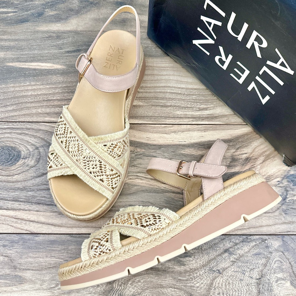 NIB Naturalizer Delaney 2 9M Woven Ankle Strap Comfort Platform Sandal Natural - Picture 1 of 12